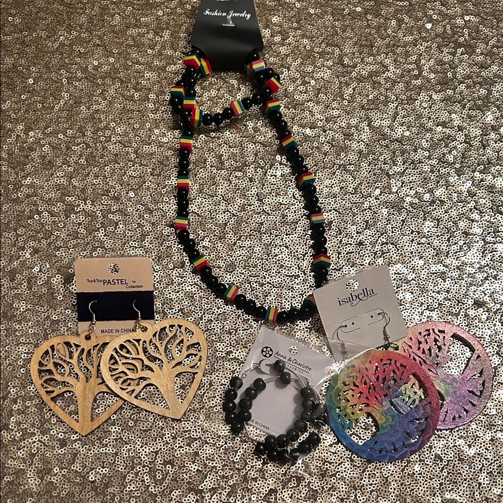Colorful Beaded Necklace with Assorted Tree Earrings
Lot 3